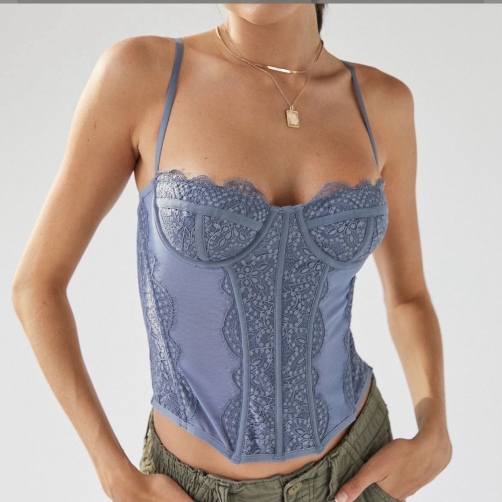 Out From Under Urban Outfitters Slate Blue Lace Bustier Corset M